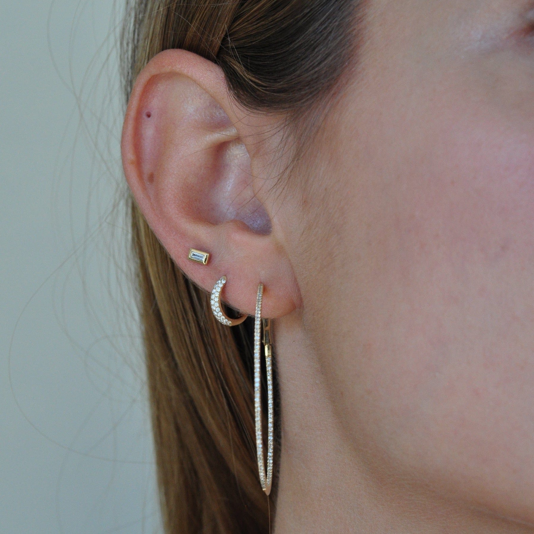 Curated Los Angeles EARRINGS Three Row Pave Diamond Huggies