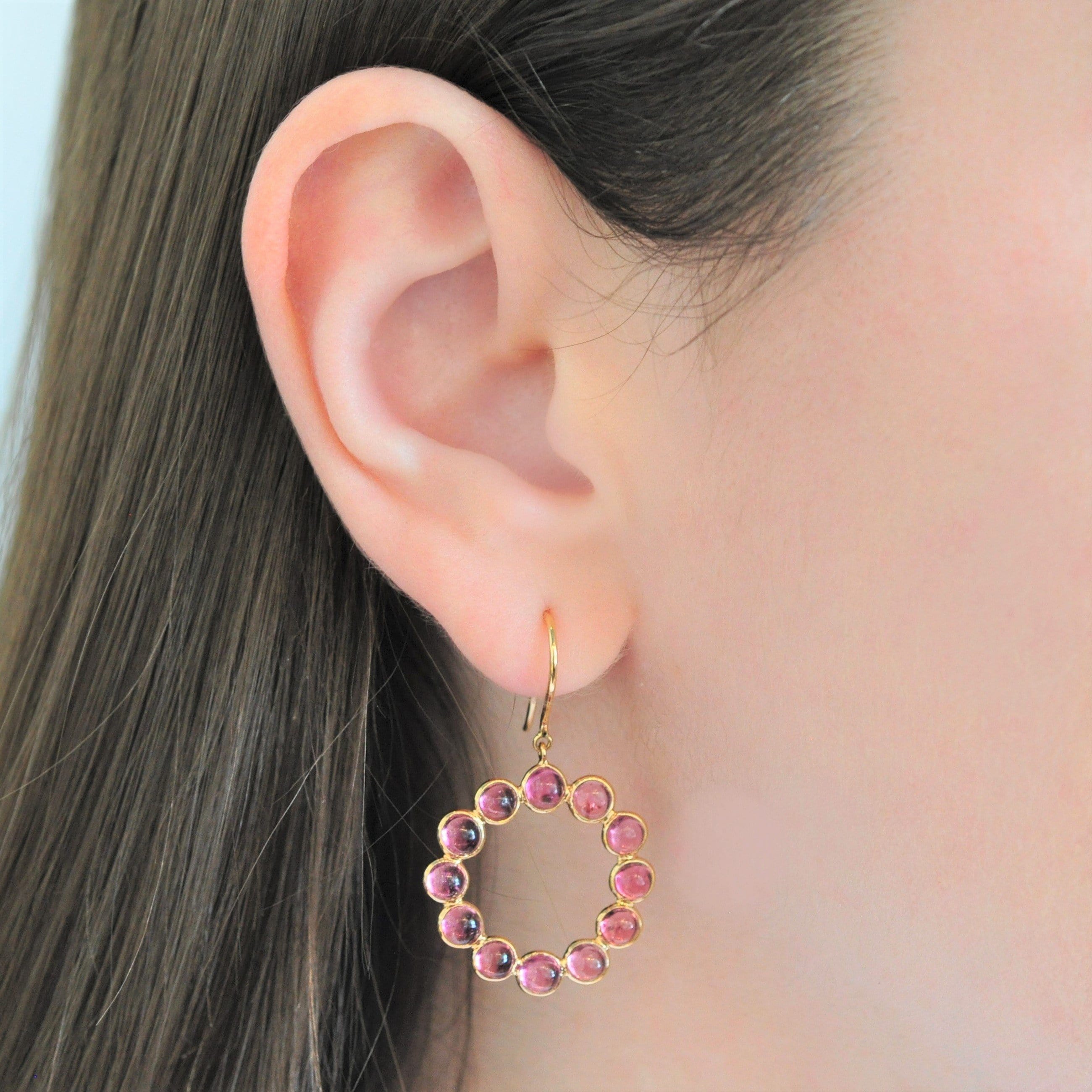 SUNDAR EARRINGS Tourmaline Cabachon Circle Dangle Earrings