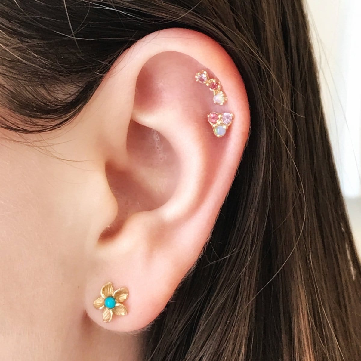 CAITLIN NICOLE JEWELRY EARRINGS Tropical Flower Turquoise Gold Earrings