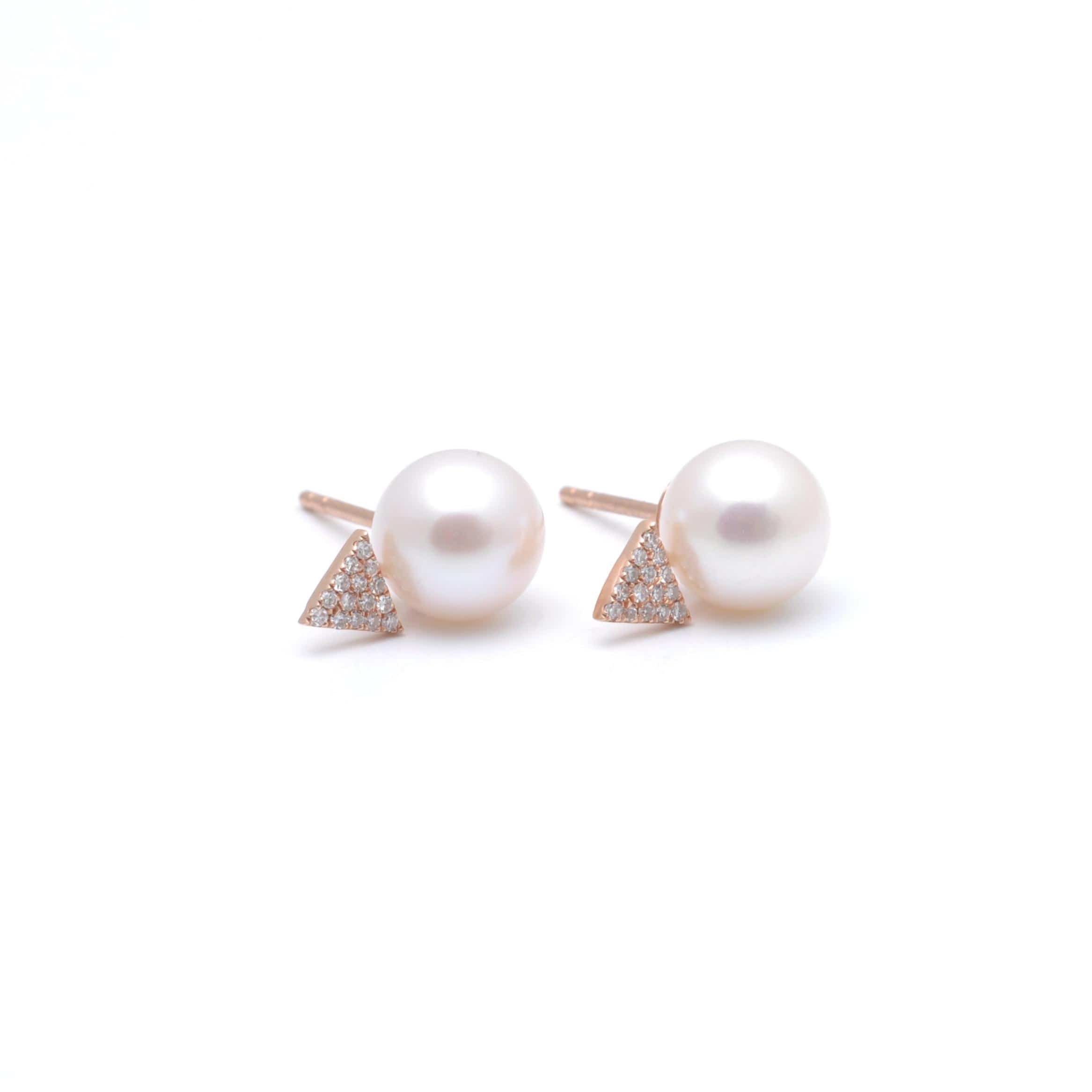Amazing Grace EARRINGS White Pearl Diamond Triangle Studs