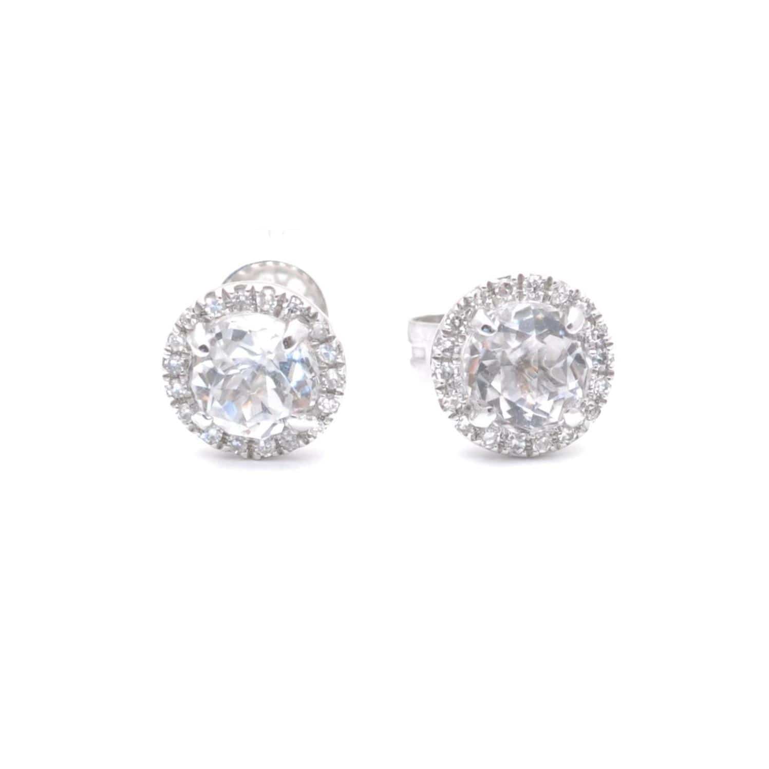 Amazing Grace EARRINGS White Topaz Rosecut Diamond Halo Studs