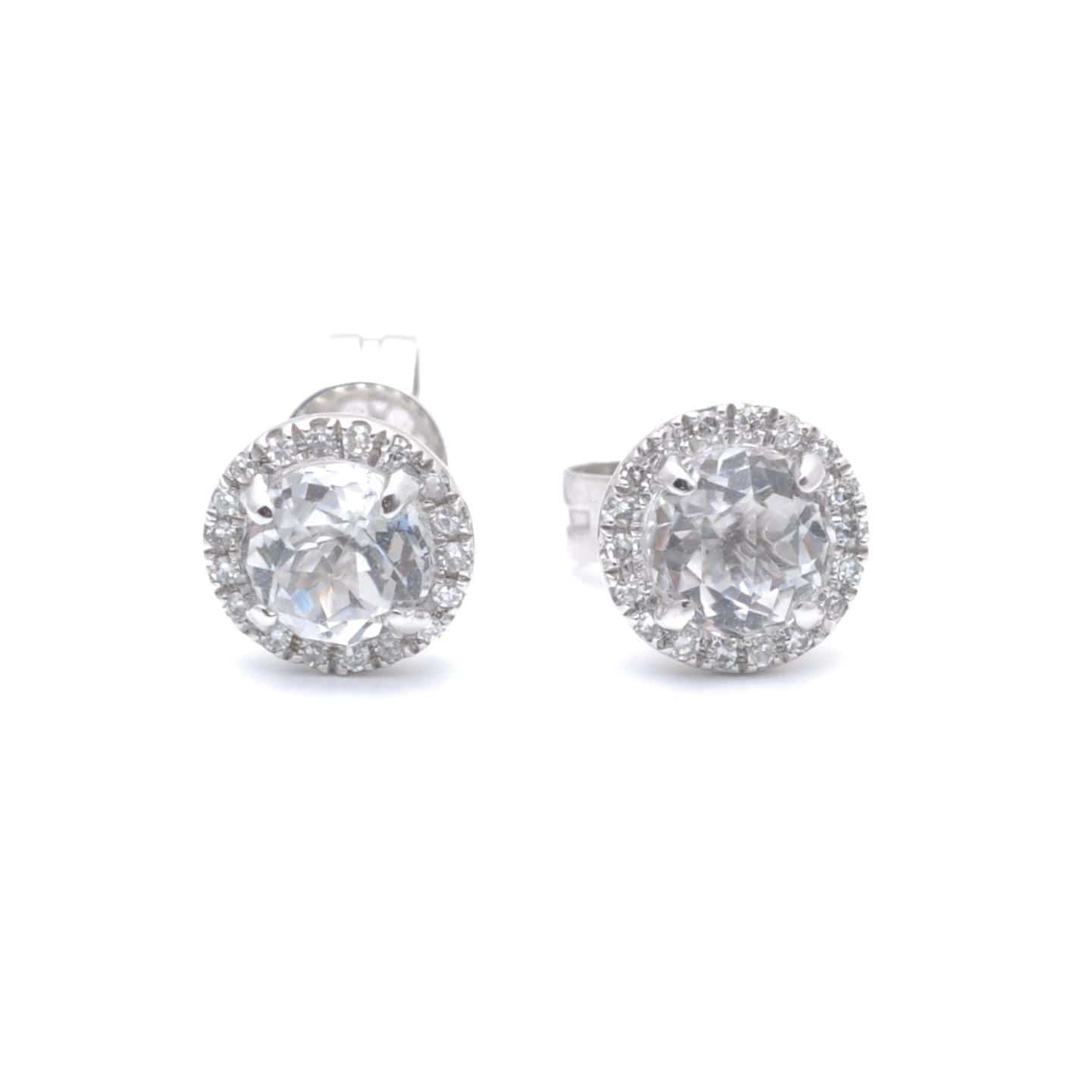 Amazing Grace EARRINGS White Topaz Rosecut Diamond Halo Studs