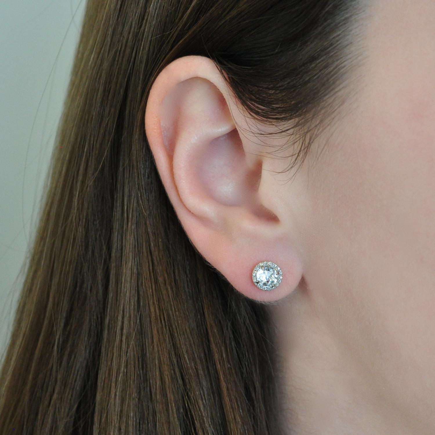 Amazing Grace EARRINGS White Topaz Rosecut Diamond Halo Studs