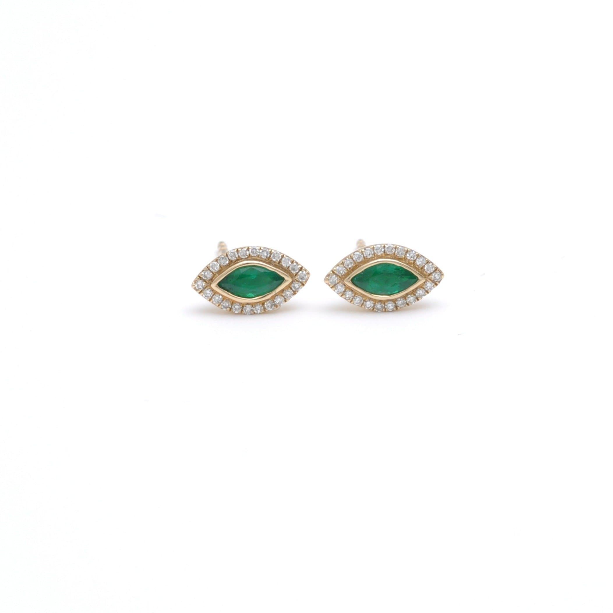 Marquise Emerald and Pave Diamond Stud Earrings