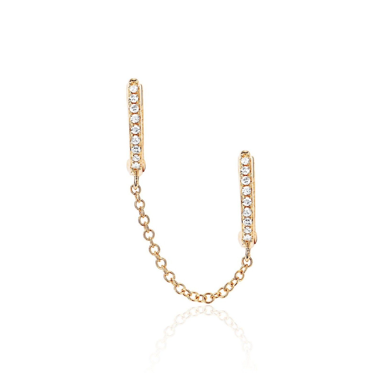 Double Diamond Huggie Chain Earring