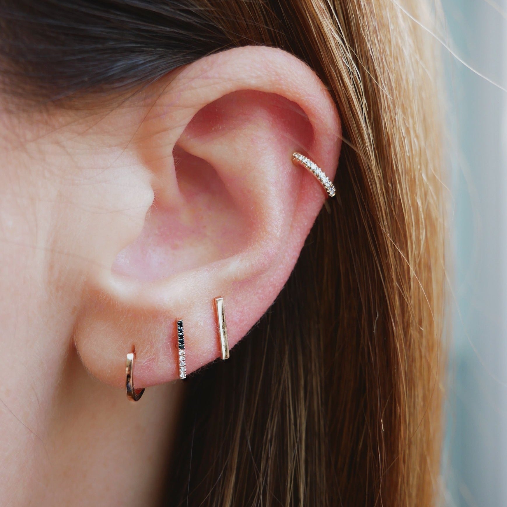 Black and White Diamond Bar Studs