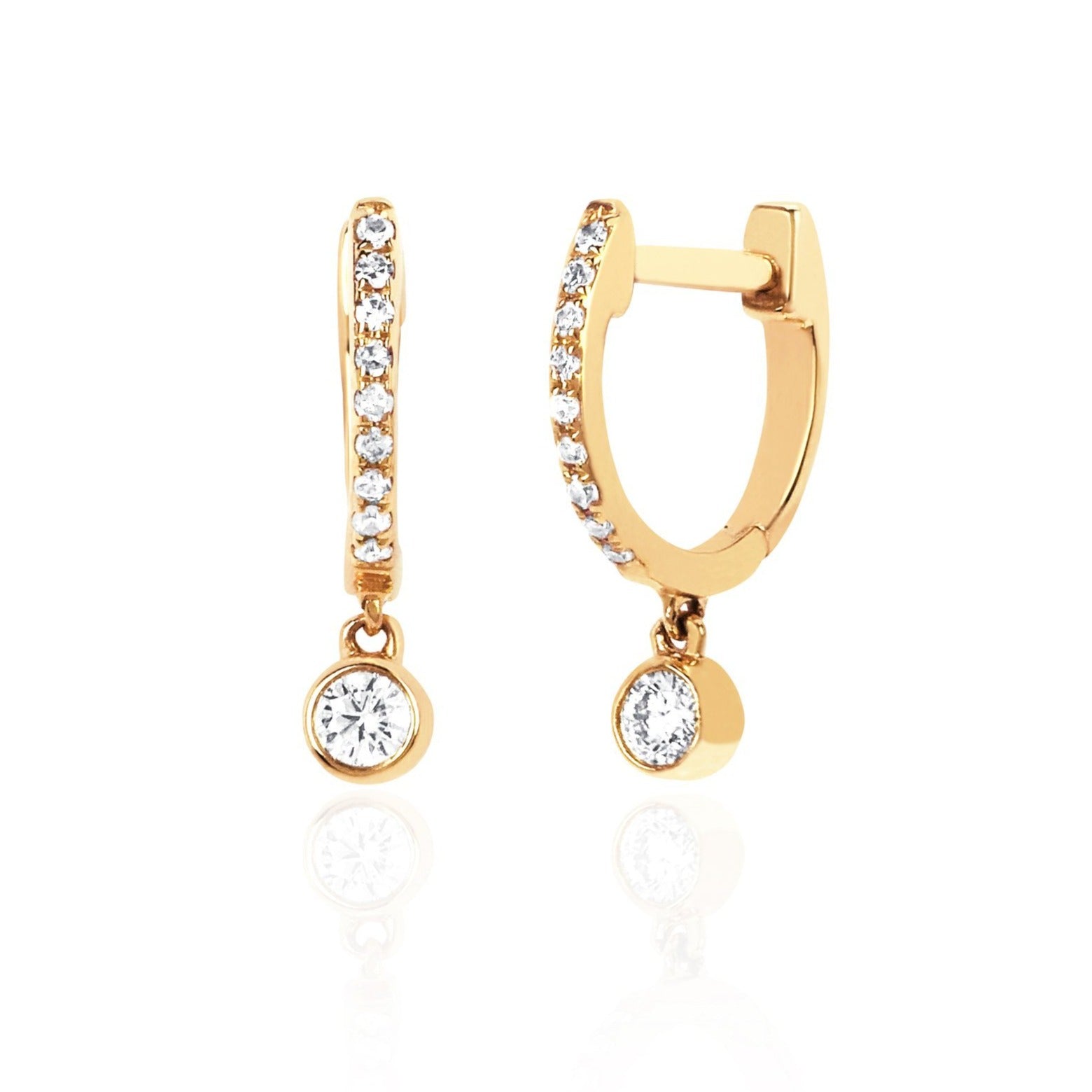 Diamond Huggie With Bezel Diamond Charm