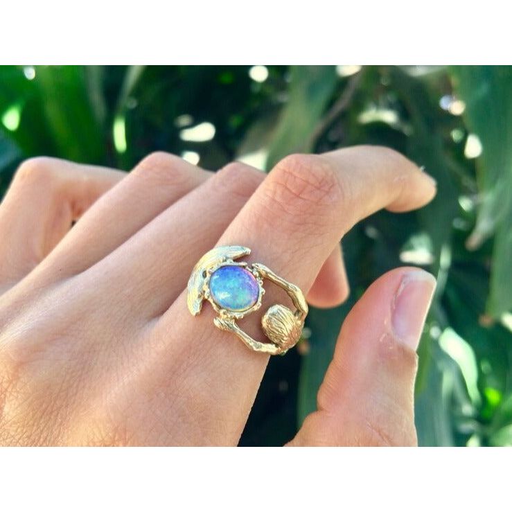 Opal Mermaid Hug Yellow Gold Ring