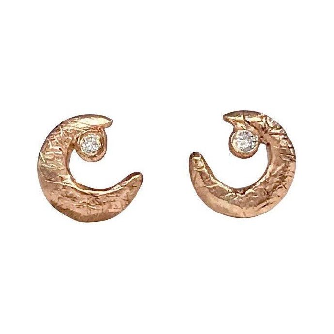 Textured Crescent Moon Diamond Studs