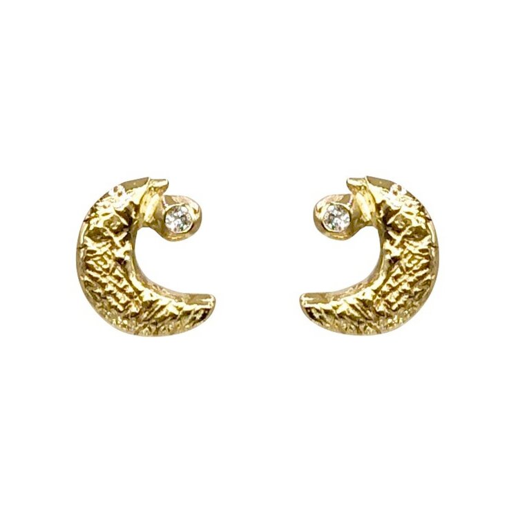 Textured Crescent Moon Diamond Studs