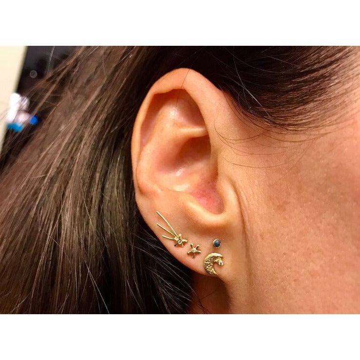 Textured Crescent Moon Diamond Studs