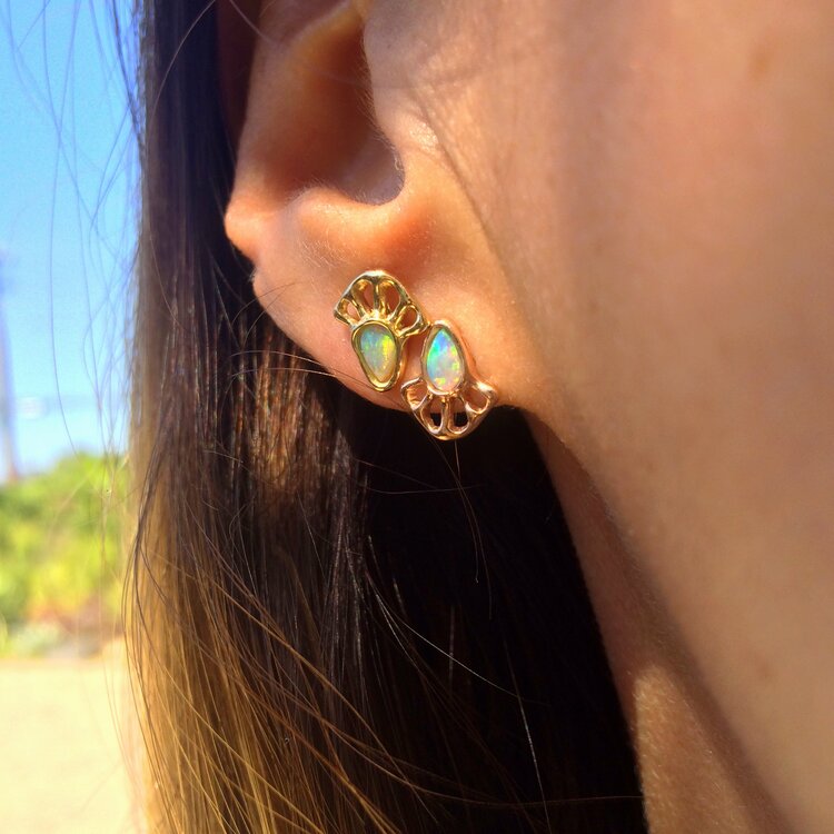 Opal Fan Gold Studs