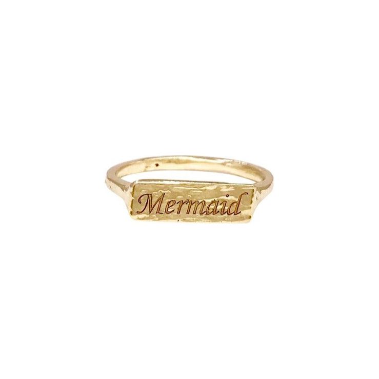 Hand Carved Rectangle Signet "Mermaid" Engraving Ring