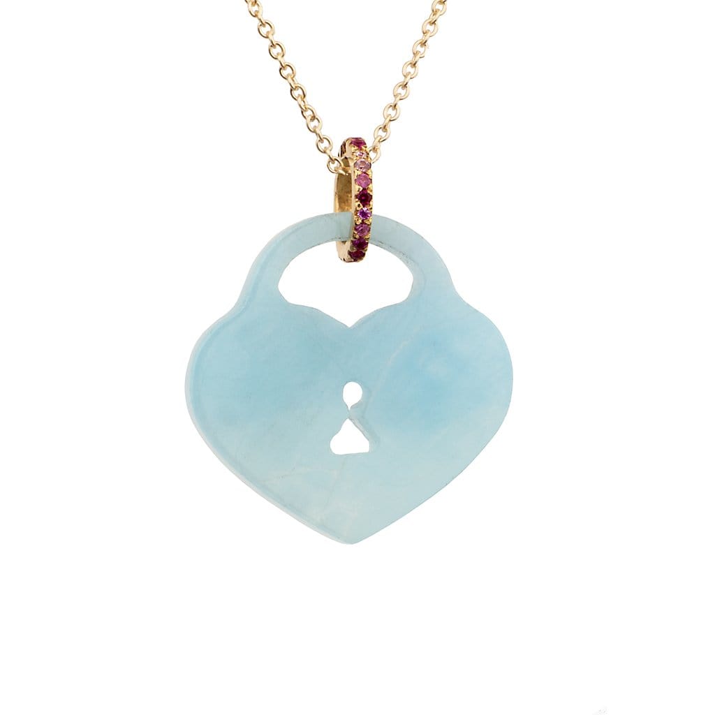Lee Jones NECKLACES Aquamarine Heart Lock Necklace