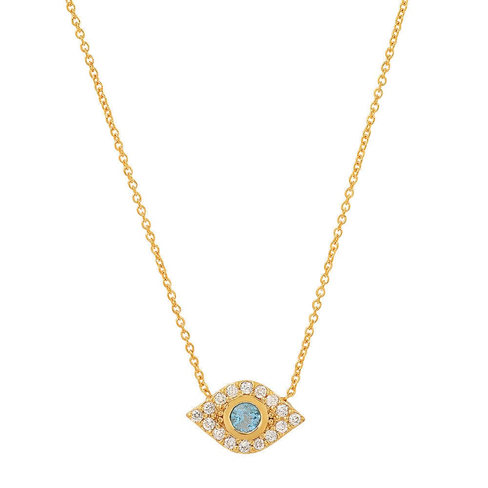 CAITLIN NICOLE JEWELRY NECKLACES Diamond and Blue Topaz Evil Eye 14k Yellow Gold Necklace