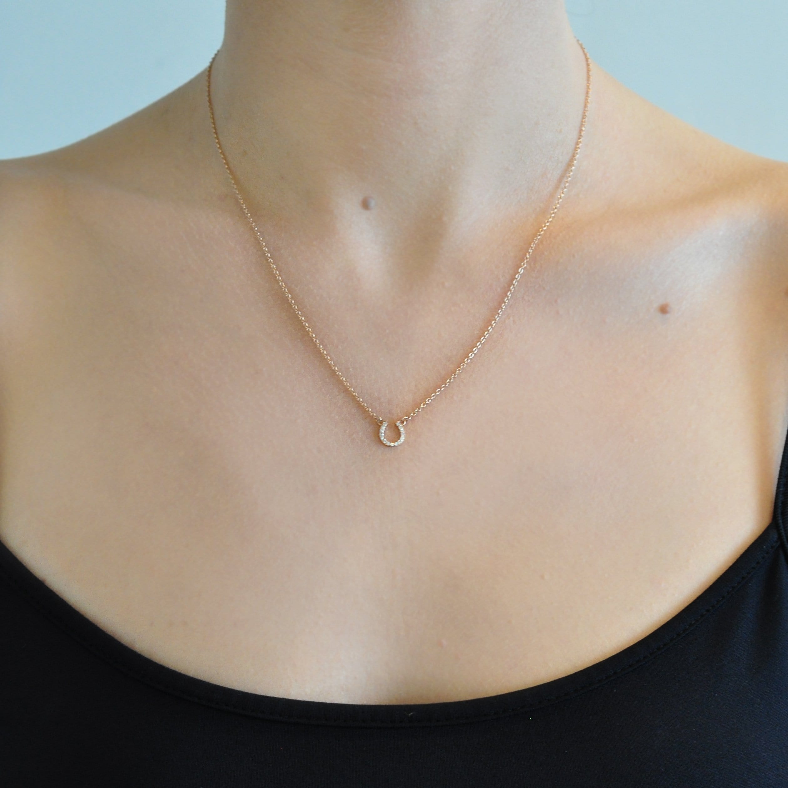 CLA NECKLACES Diamond Horseshoe Rose Gold Necklace