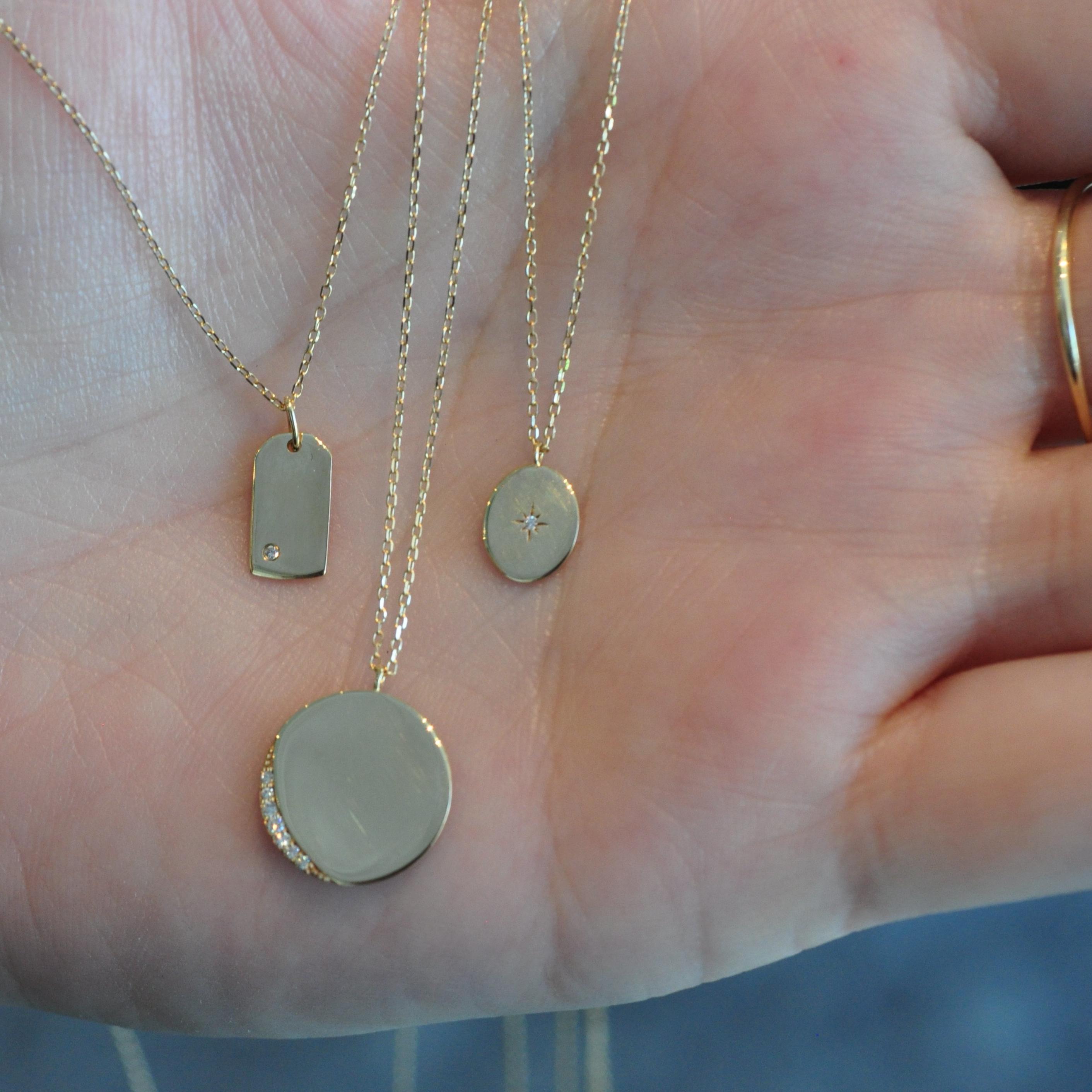 CLA NECKLACES Diamond Starburst Gold Oval Pendant