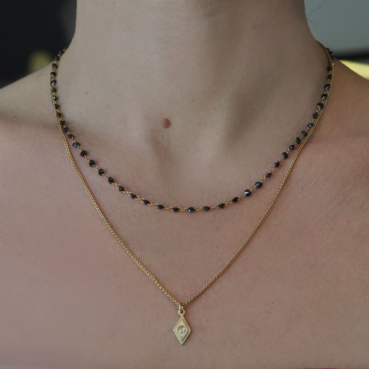SUNDAR NECKLACES Drilled Black Diamond Yellow Gold Necklace
