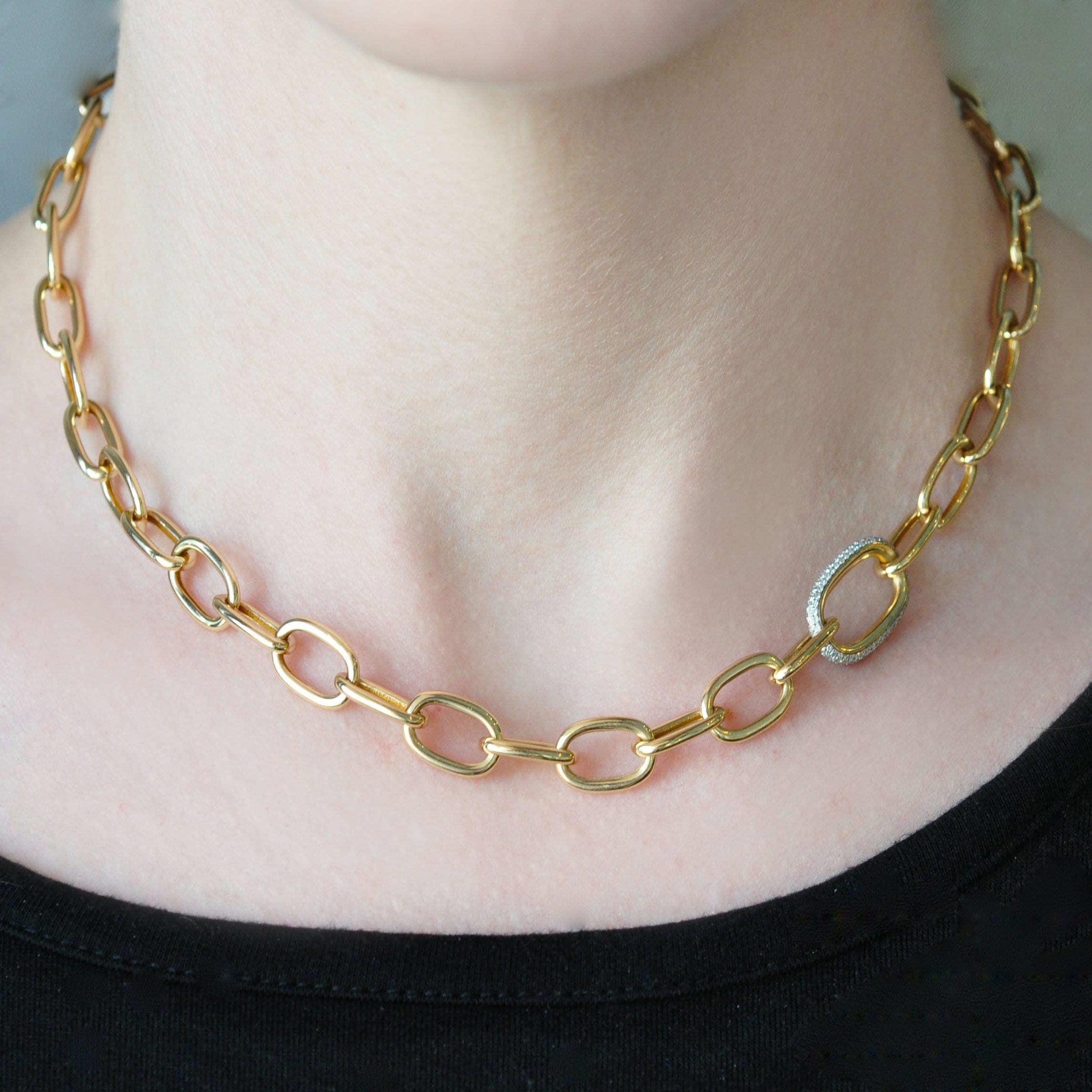 Amazing Grace NECKLACES Large Chain Link Diamond Pave Gold Necklace