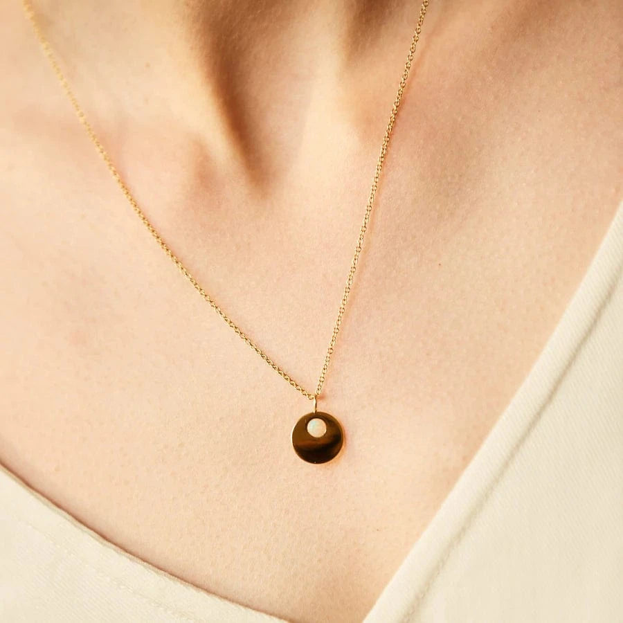Fade to Black NECKLACES Opal Gold Disc Medallion Necklace