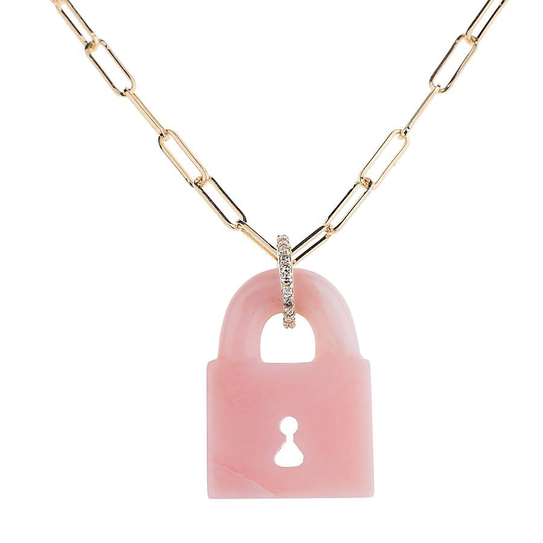 Lee Jones NECKLACES Pink Opal and Diamond Padlock Necklace