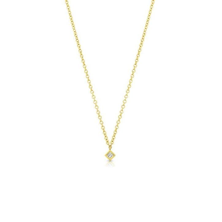 Ziba Zidehsarai NECKLACES Princess Cut Bezel Set Diamond Yellow Gold Necklace