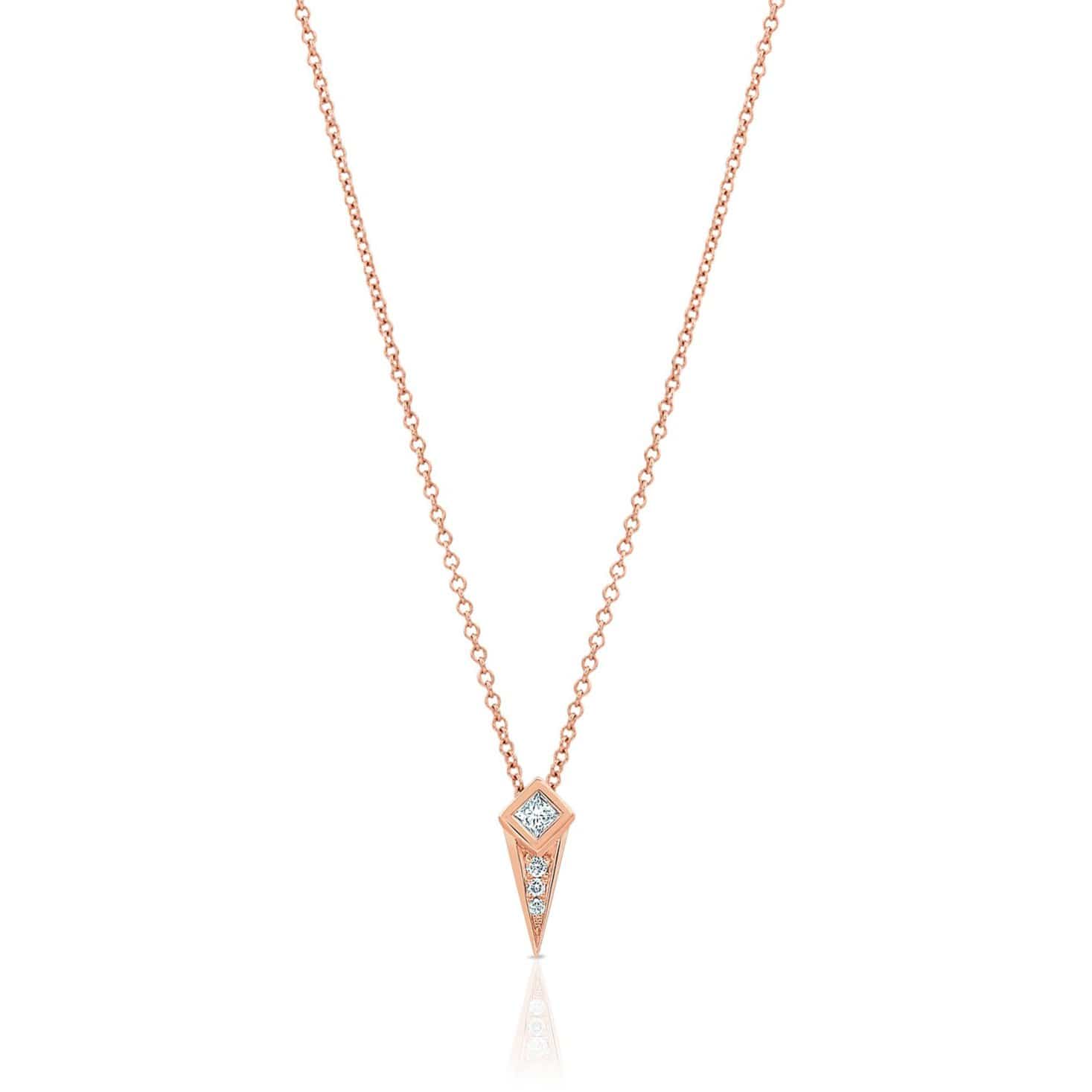 Ziba Zidehsarai NECKLACES Princess Cut Diamond Rose Gold Spike Pendant