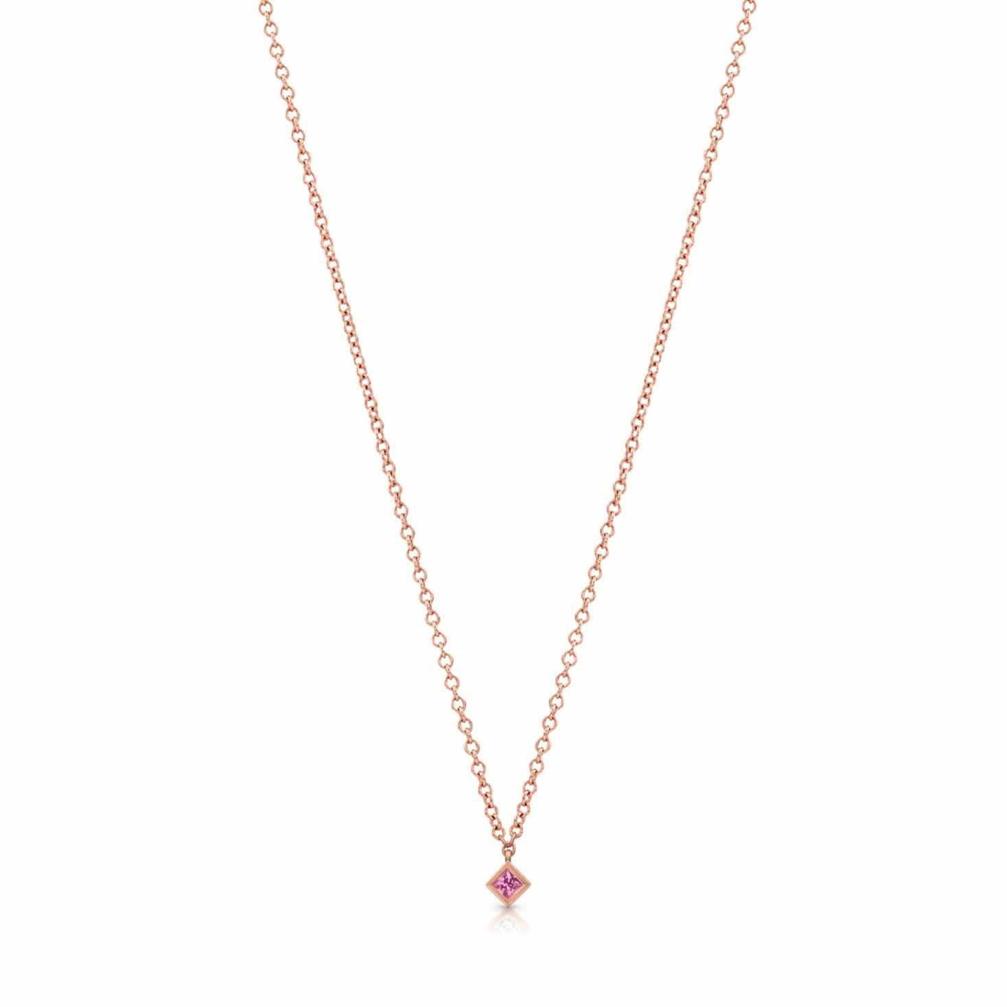 Ziba Zidehsarai NECKLACES Princess Cut Pink Sapphire Rose Gold Pendant