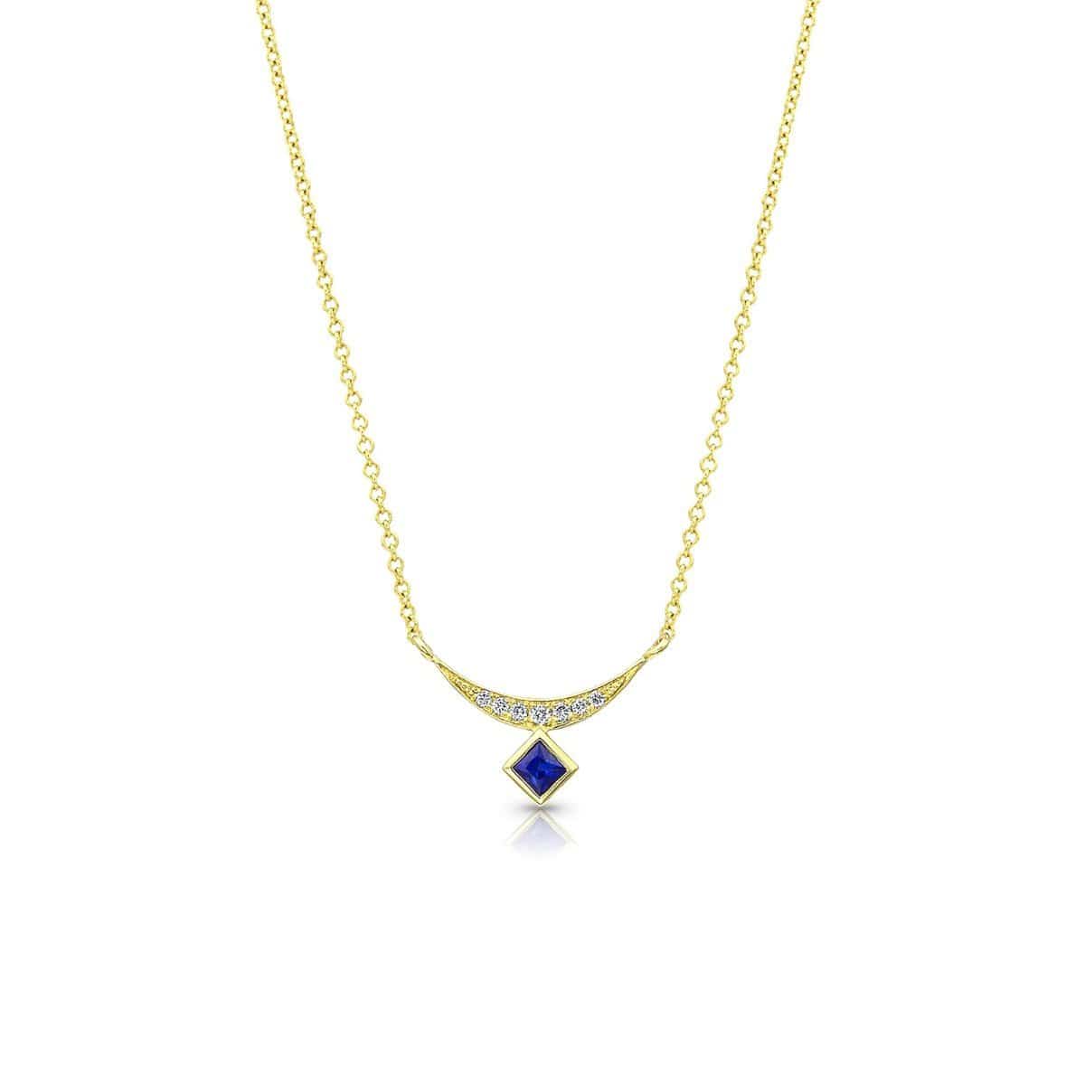 Ziba Zidehsarai NECKLACES Sapphire Diamond Crescent Necklace