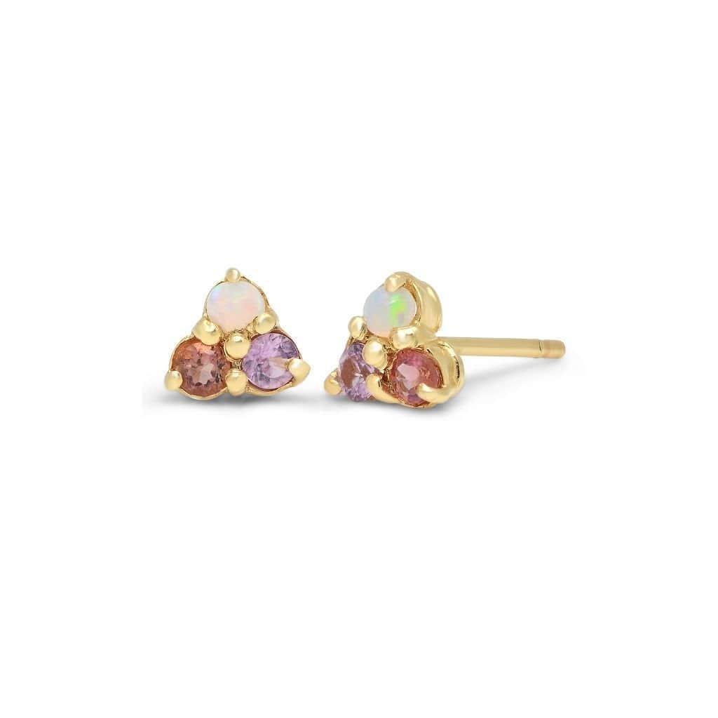 Opal Pink and Purple Sapphire Trio Cluster Earrings - Curated Los Angeles
