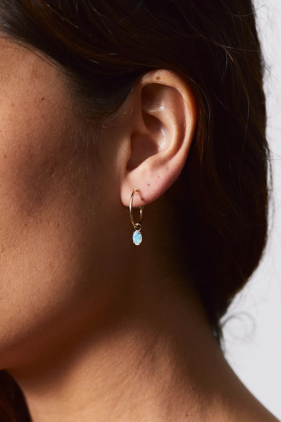 Oval Opal Drop Gold Hoop Earrings