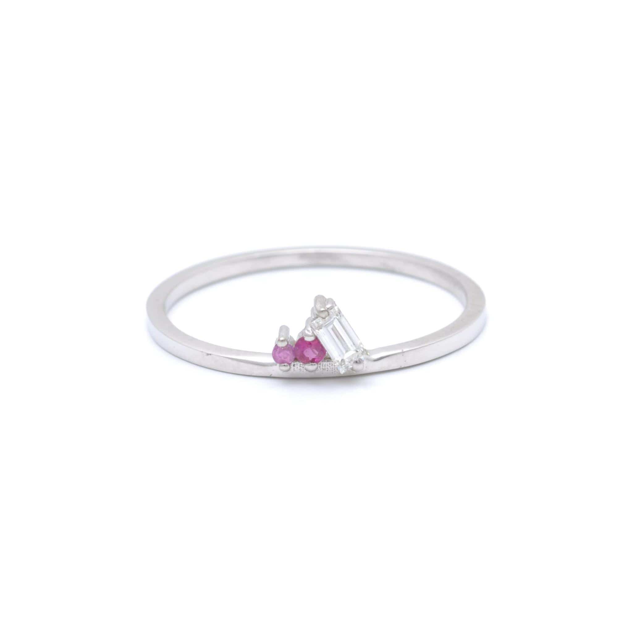Diamond Ruby Pink Sapphire Petite White Gold Ring