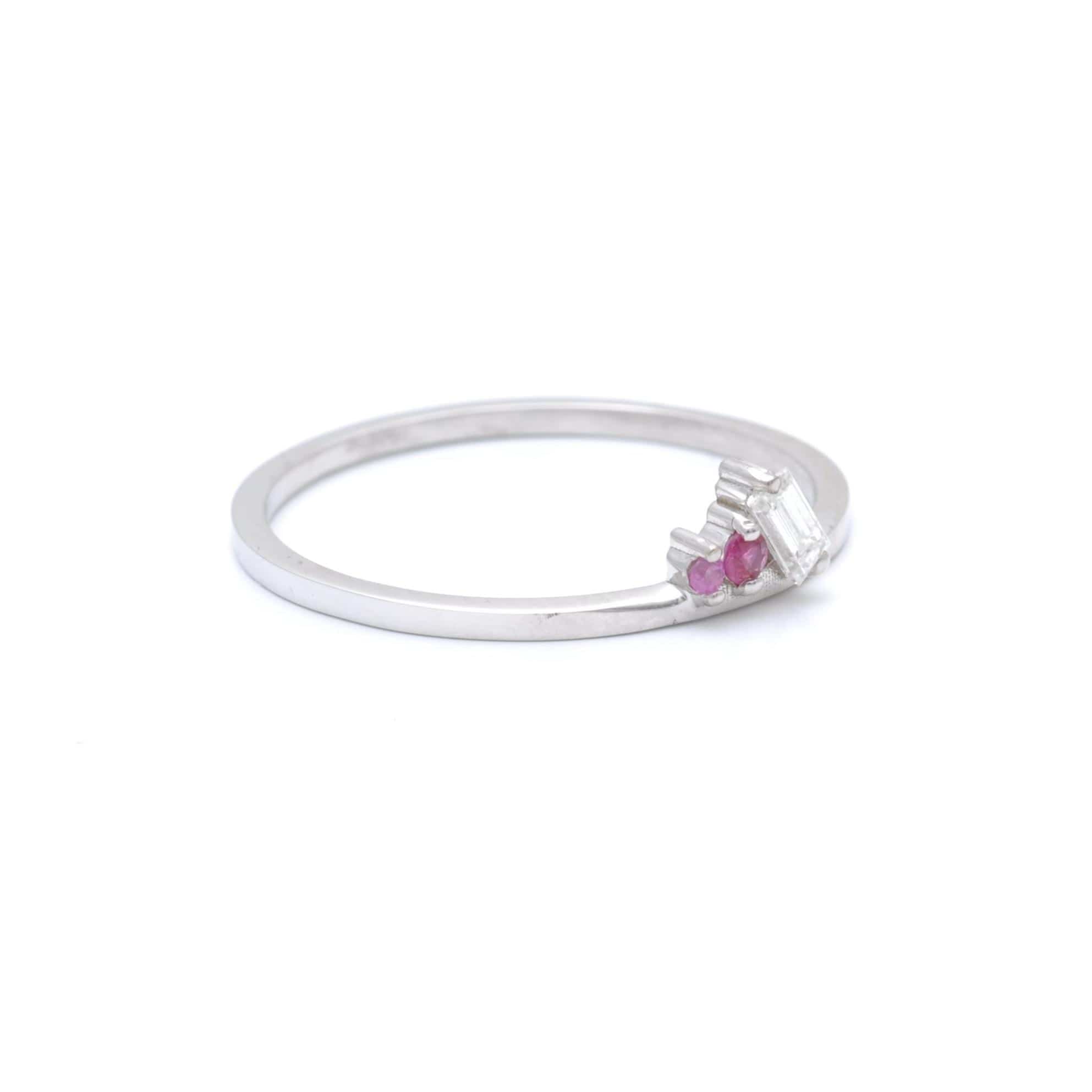 Diamond Ruby Pink Sapphire Delicate White Gold Ring