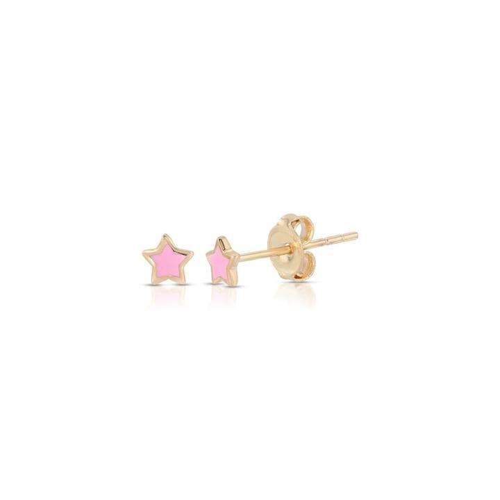 Pink and Blue Enamel Yellow Gold Star Studs