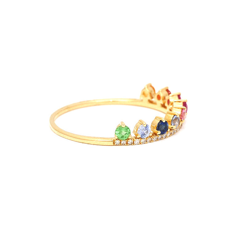 Pave Diamond Band Rainbow Crown Ring