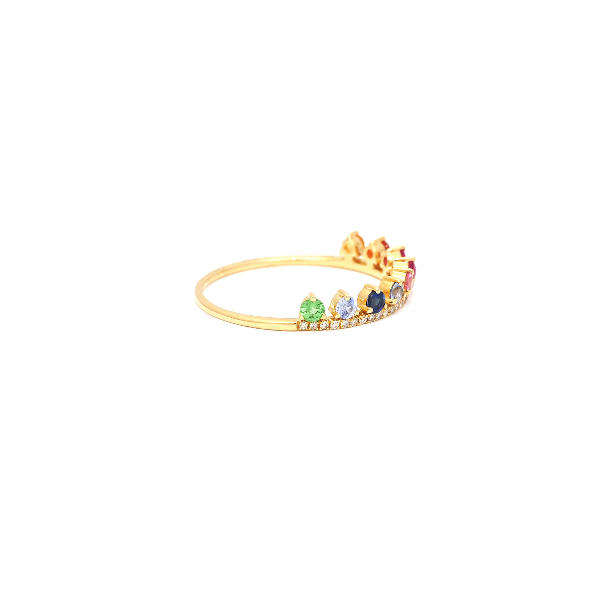 Pave Diamond Band Rainbow Crown Ring