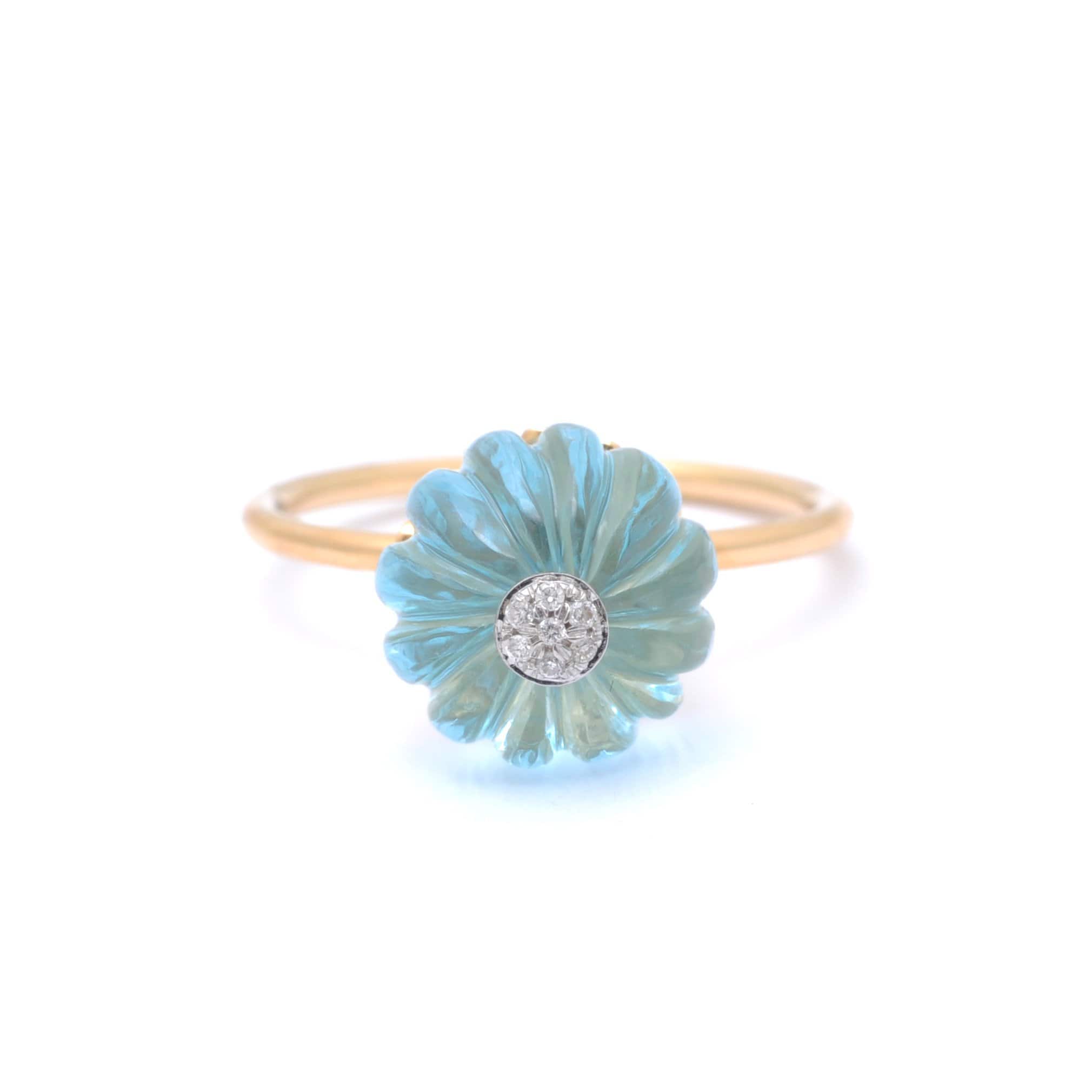 Sundar RINGS Diamond Carved Melon Blue Topaz Statement Ring