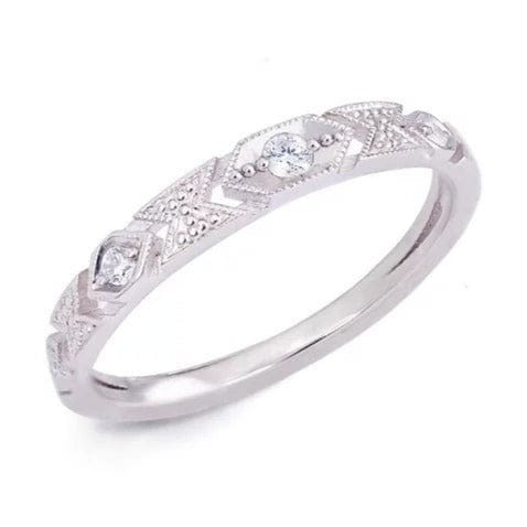 Mocielli RINGS Diamond Milgrain Texture Half Eternity Ring Band