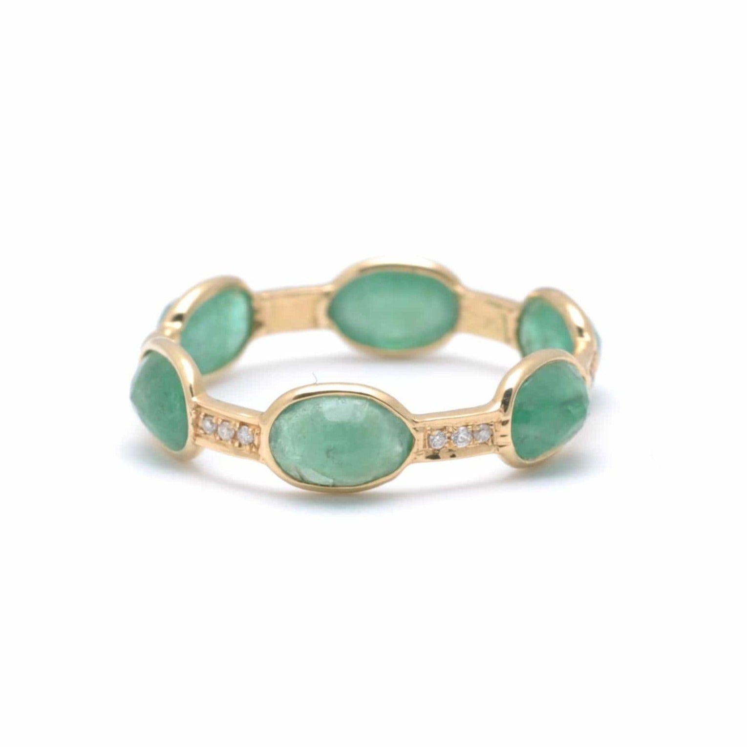 SUNDAR RINGS Oval Emerald Pave Diamond Eternity Band