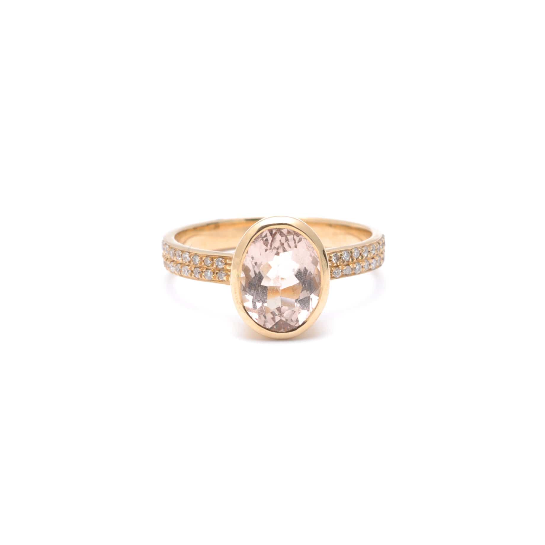 SUNDAR RINGS Oval Morganite Pave Diamond Gold Band