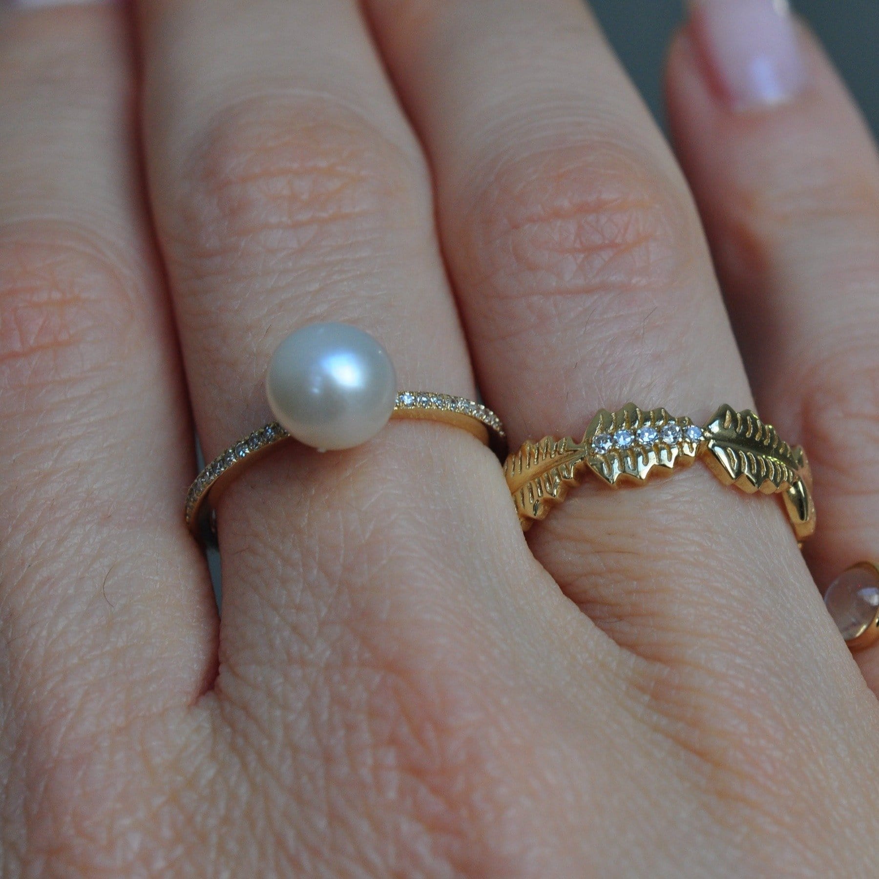 Lee Jones RINGS Pearl Pave Diamond 14K Ring