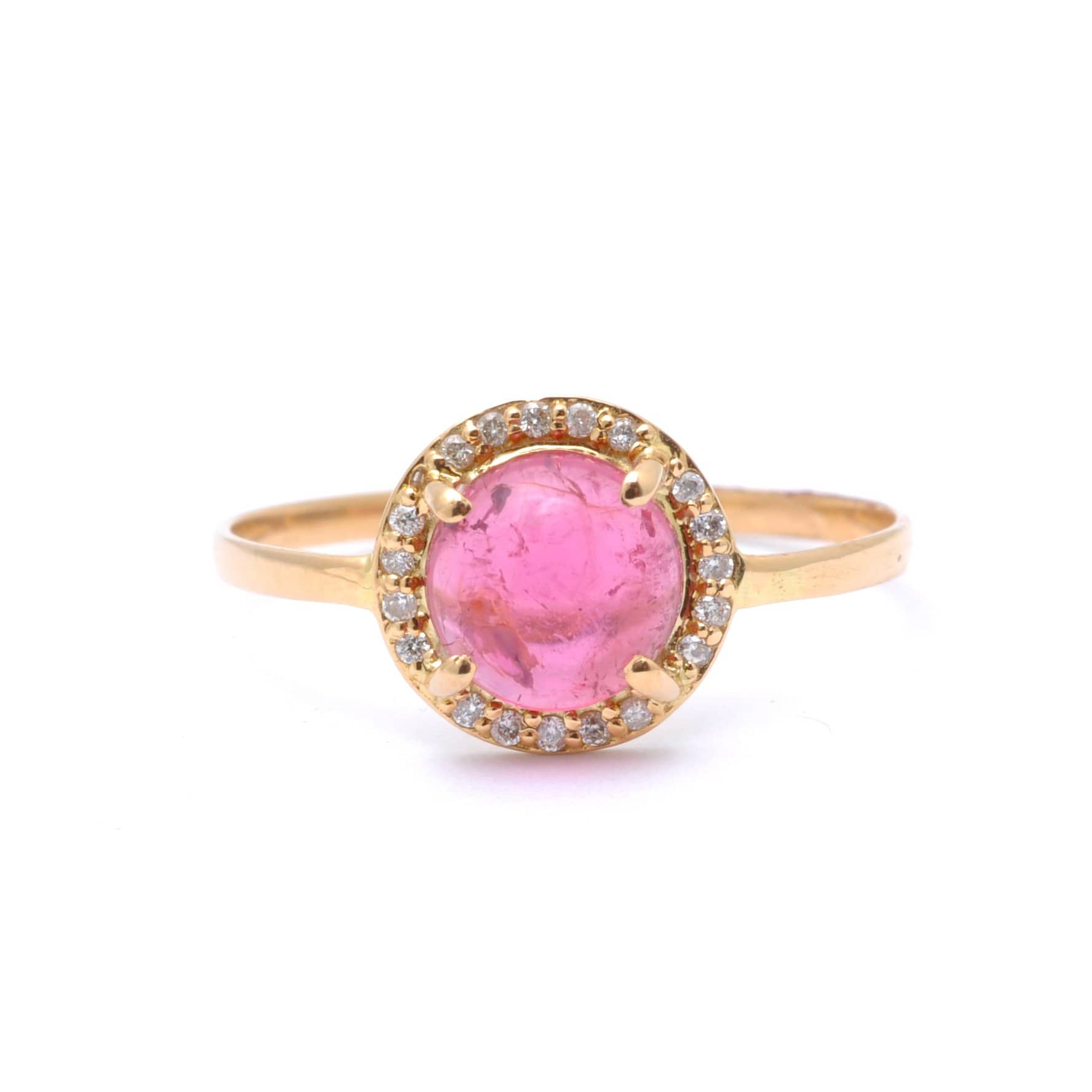 SUNDAR RINGS Pink Tourmaline Cabochon Diamond Ring