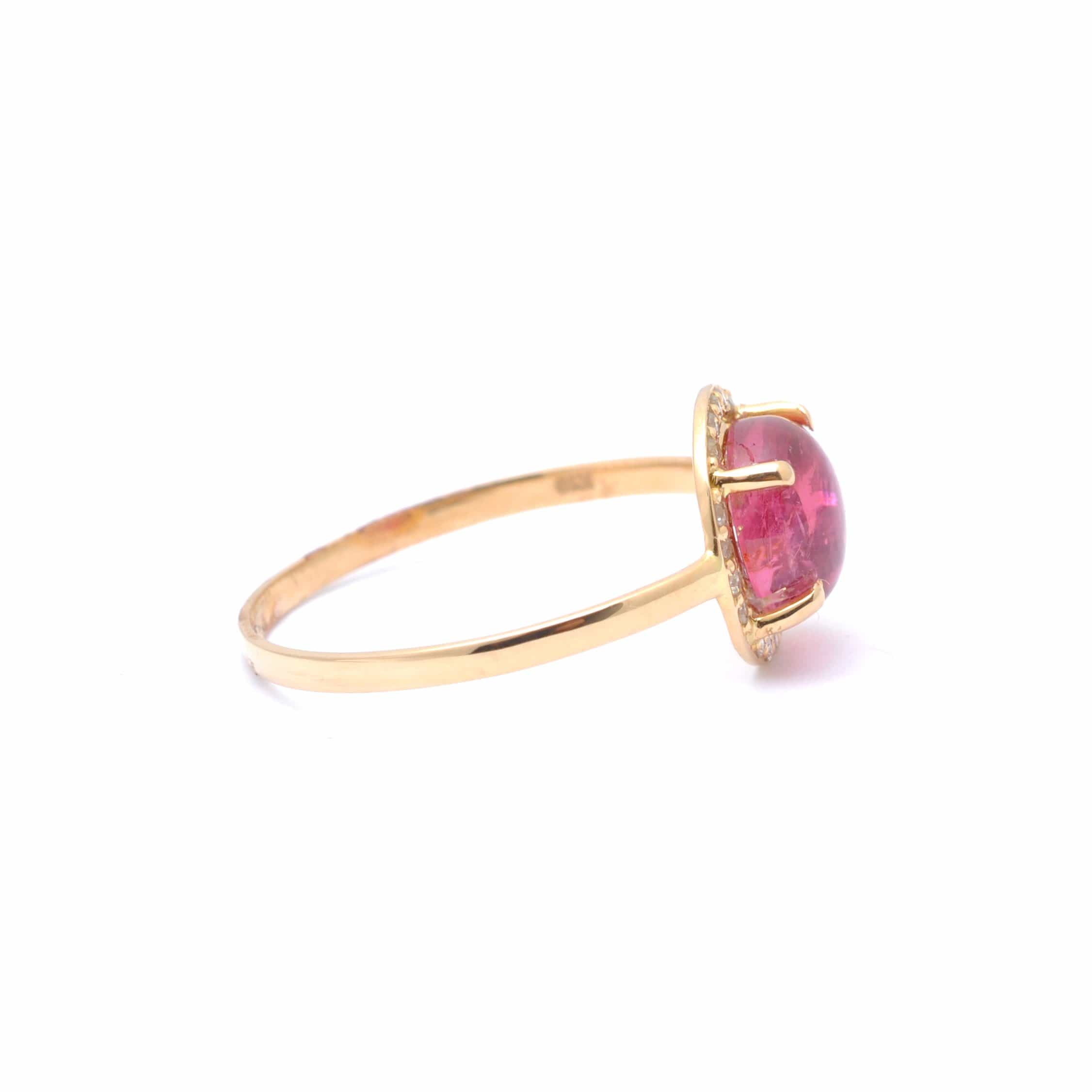 SUNDAR RINGS Pink Tourmaline Cabochon Diamond Ring