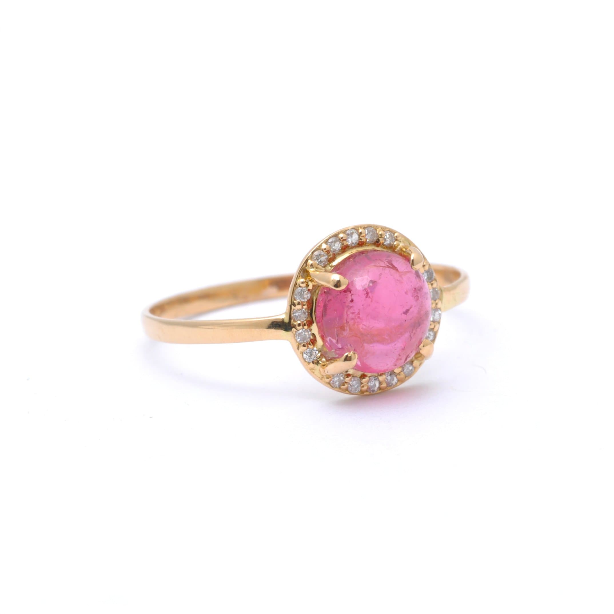 SUNDAR RINGS Pink Tourmaline Cabochon Diamond Ring