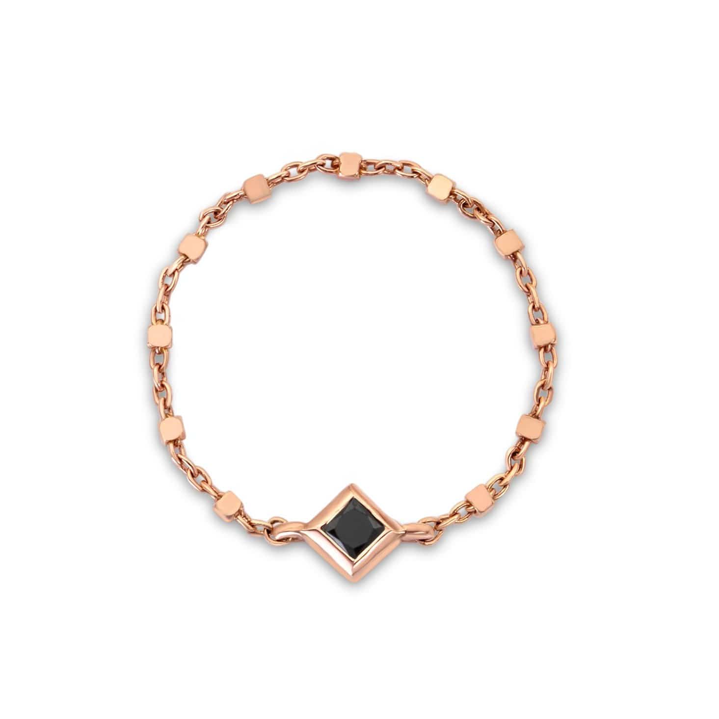 Ziba Zidehsarai RINGS Princess Cut Black Diamond Rose Gold Chain Ring