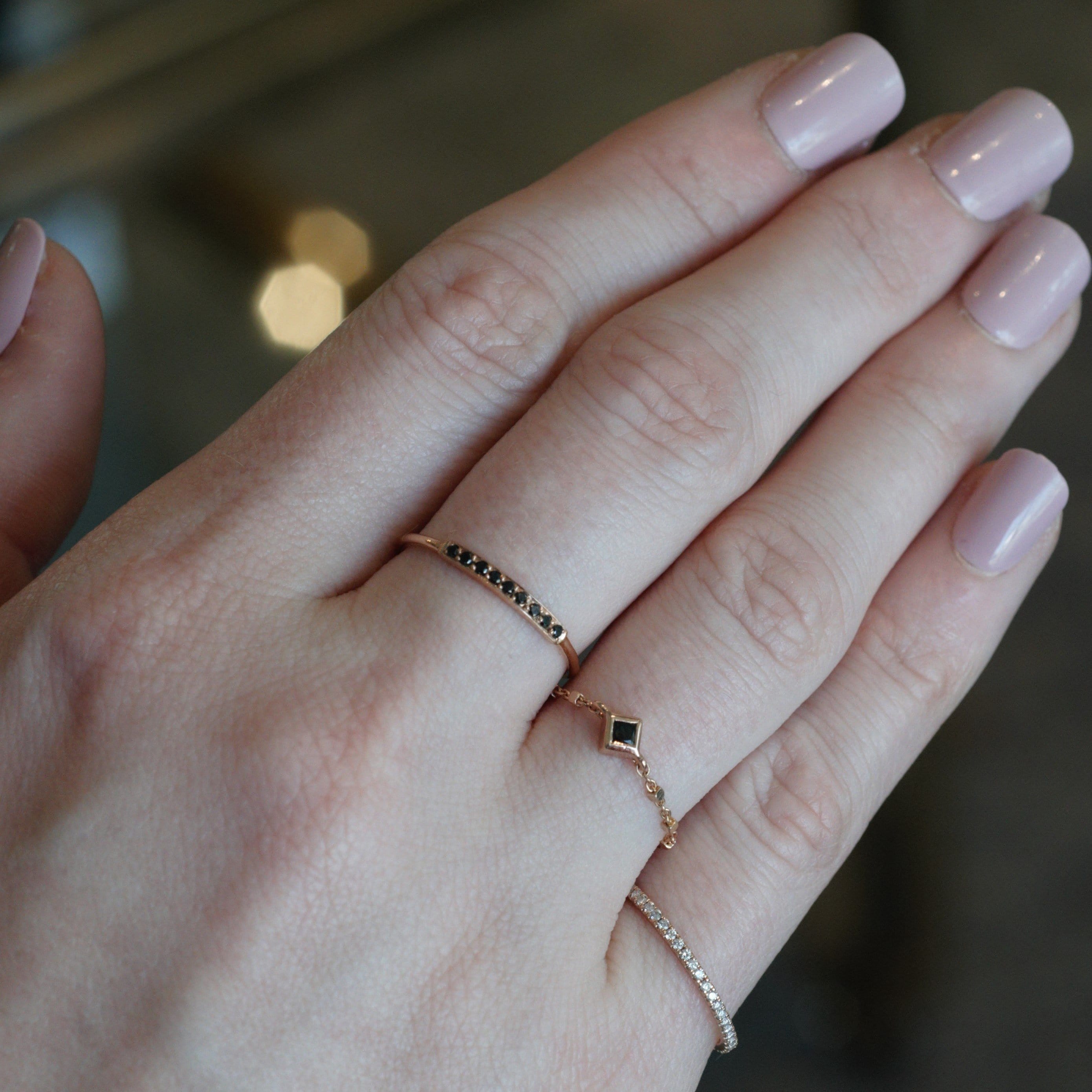 Ziba Zidehsarai RINGS Princess Cut Black Diamond Rose Gold Chain Ring