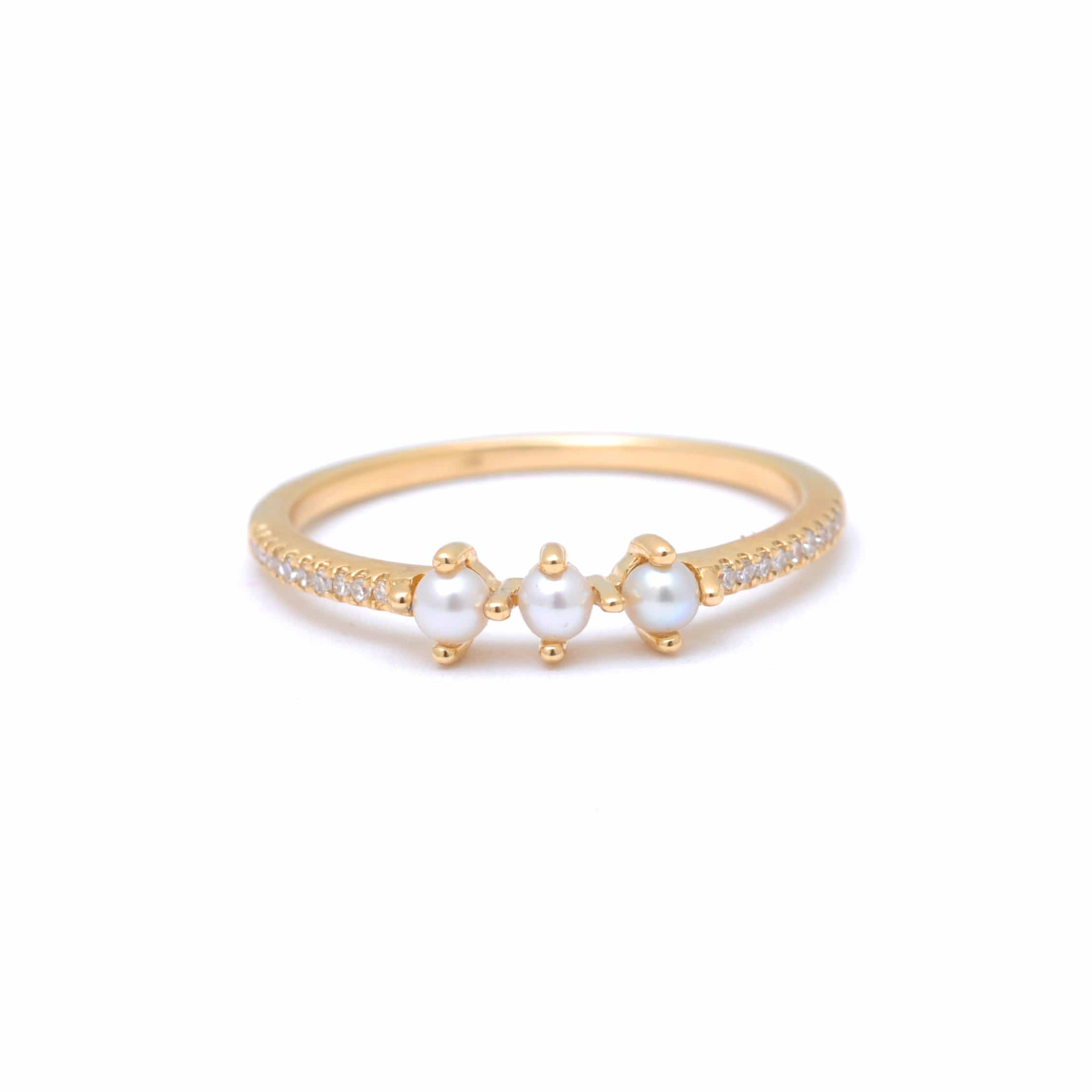 Amazing Grace RINGS Three Tiny Pearl Diamond Pave Ring