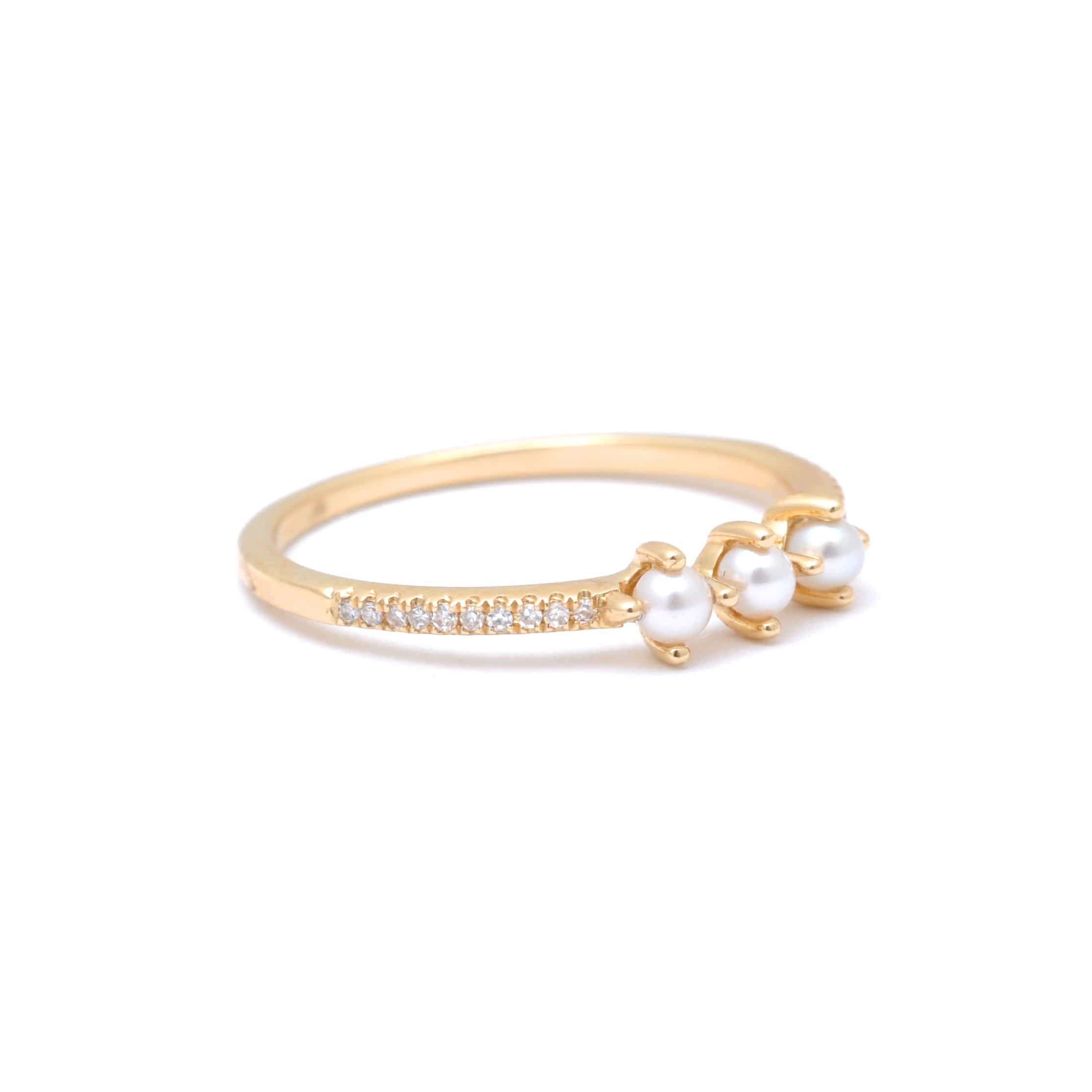 Amazing Grace RINGS Three Tiny Pearl Diamond Pave Ring