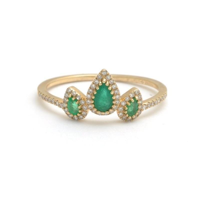 Amazing Grace RINGS Triple Pear Shape Emerald Diamond Ring