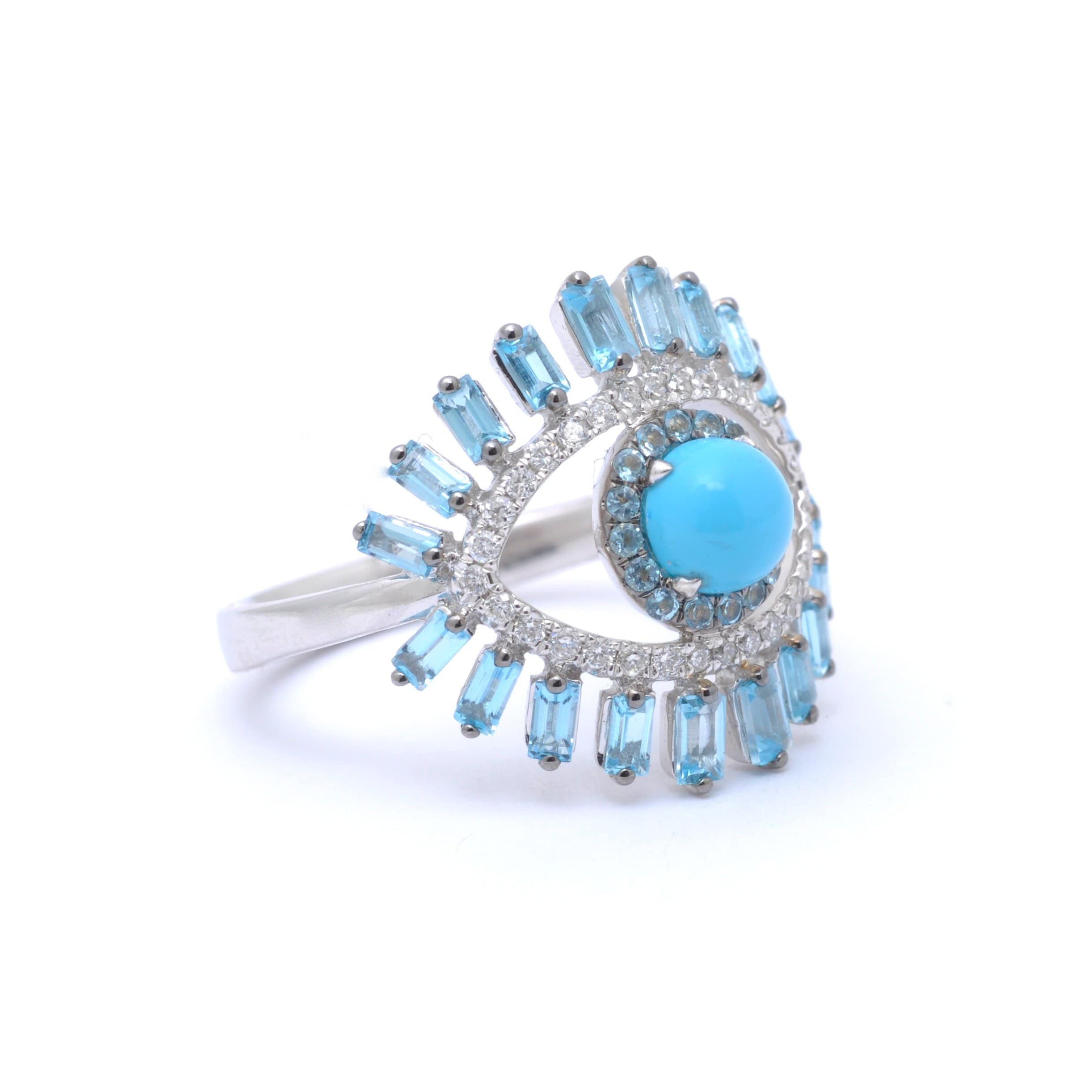 Amazing Grace RINGS Turquouse Topaz Diamond Evil Eye Statement Ring